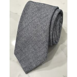 Aus Cufflinks Herringbone Gray Linen Cotton Tie 57.5 x 3 1/8